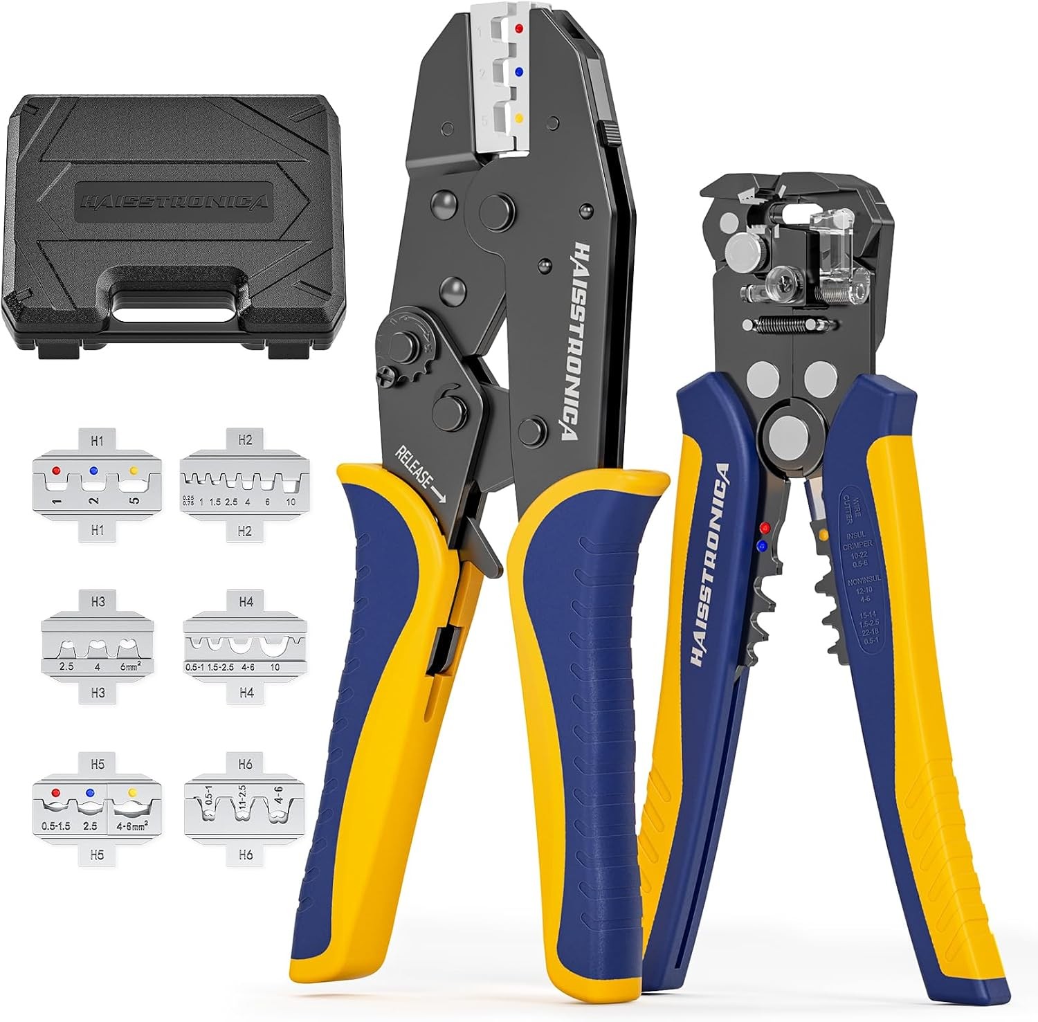 Ratcheting Wire Crimper and Wire Stripper 6 in 1 Tool Kit with 6 Interchangeable