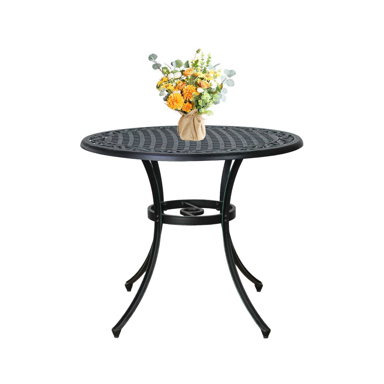 36 Inch Round Cast Aluminum Patio Dining Table Green Outdoor Furniture Set
