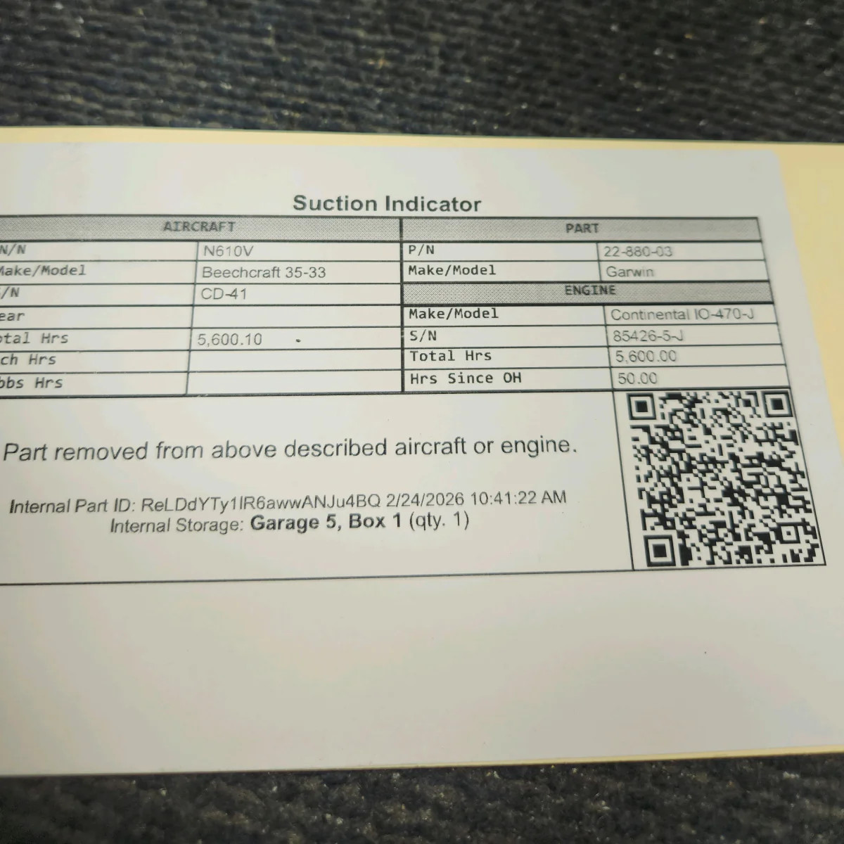 22-880-03 | Garwin | Beechcraft 35-33 | Suction Indicator