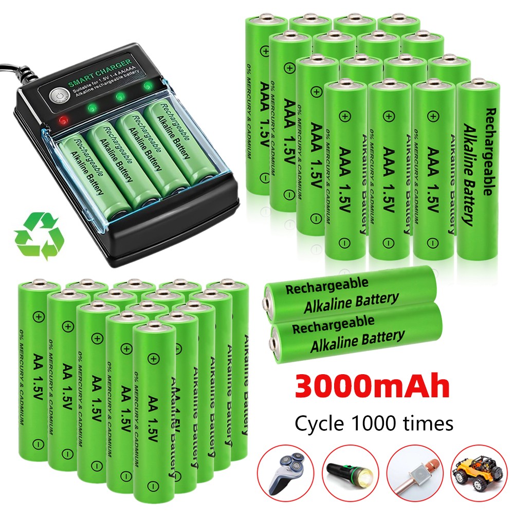 16Pcs AA AAA Rechargeable Battery Alkaline Batteries 3000mah 1.5V Power Charger
