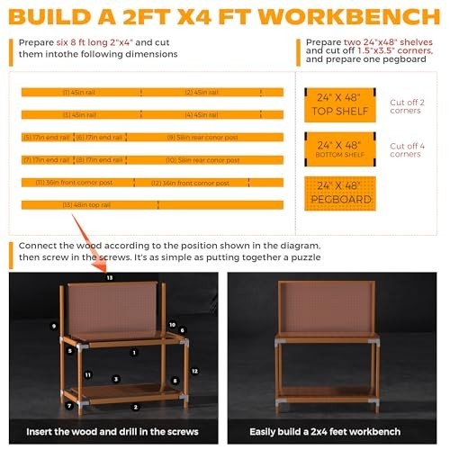 Workbench & Shelving Hardware Kit - Galvanized Steel Corner Brackets, 8 Pcs + 10