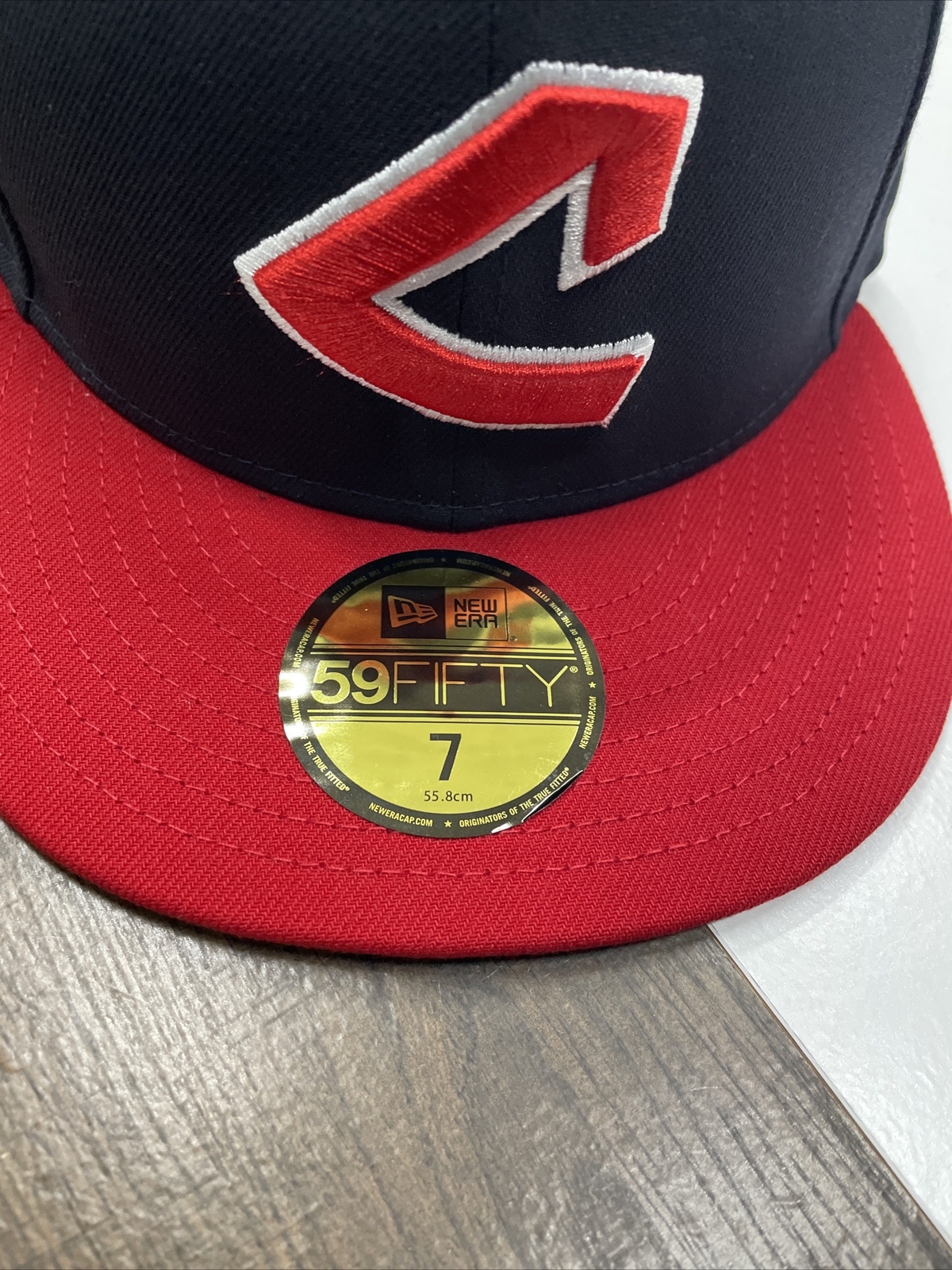 NEW Mens New Era Cleveland Indians Fitted 7 59FIFTY Blue Red C Logo Hat Cap NWT