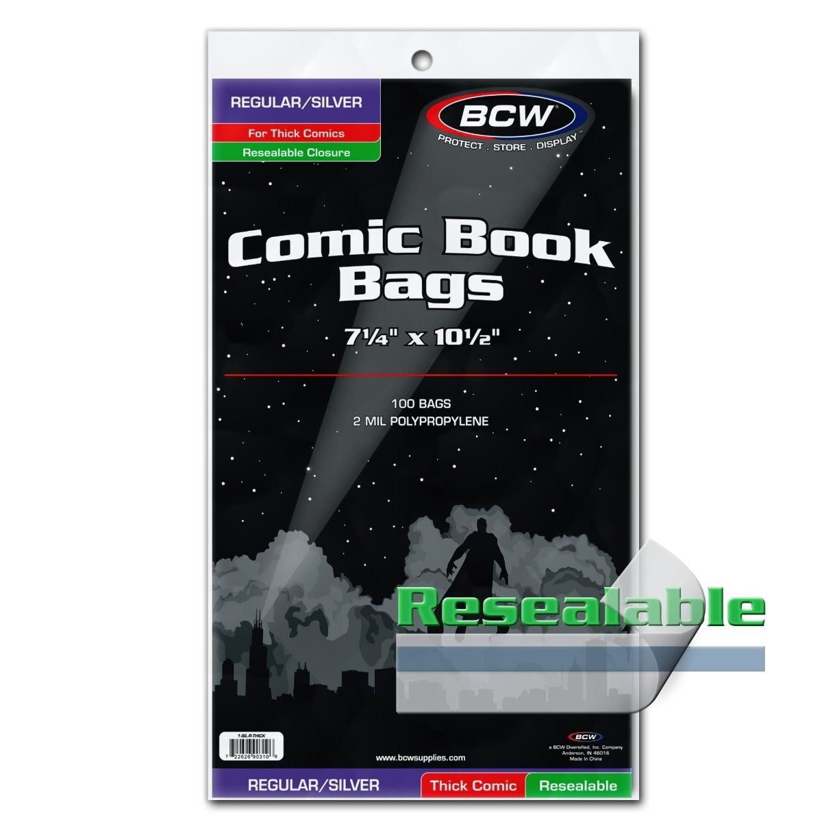 200 - BCW Silver Resealable Thick 2MIL Poly Comic Book Bags & Backing Boards