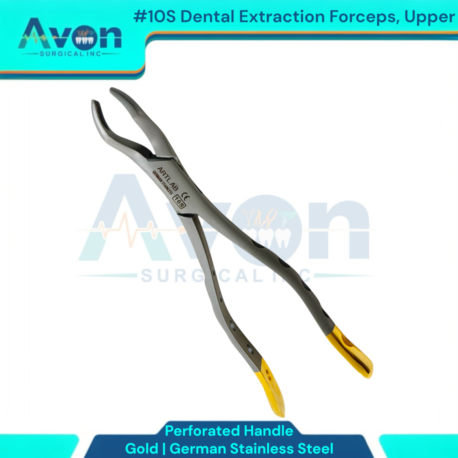 Upper Universal Tooth and Molars Extraction Forceps #10S, Serrated, Premium (1x)