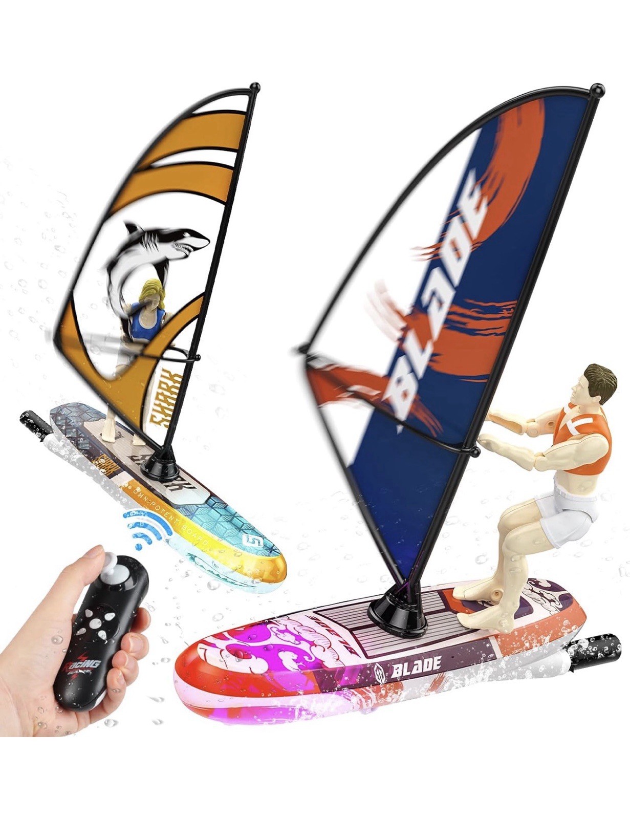 DEERC 2 Pack Remote Control Boat for 9.05 x 1.77 x 8.6 inches, Sail Boat Surf