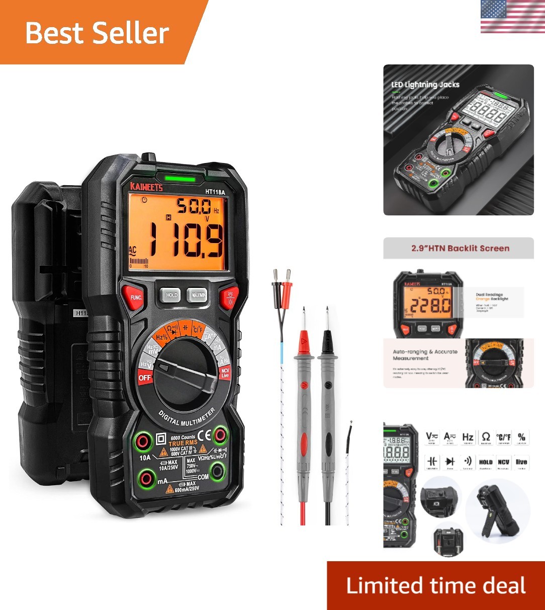 Precision Digital Multimeter - 6000 Counts with Auto-Ranging and Safety Features