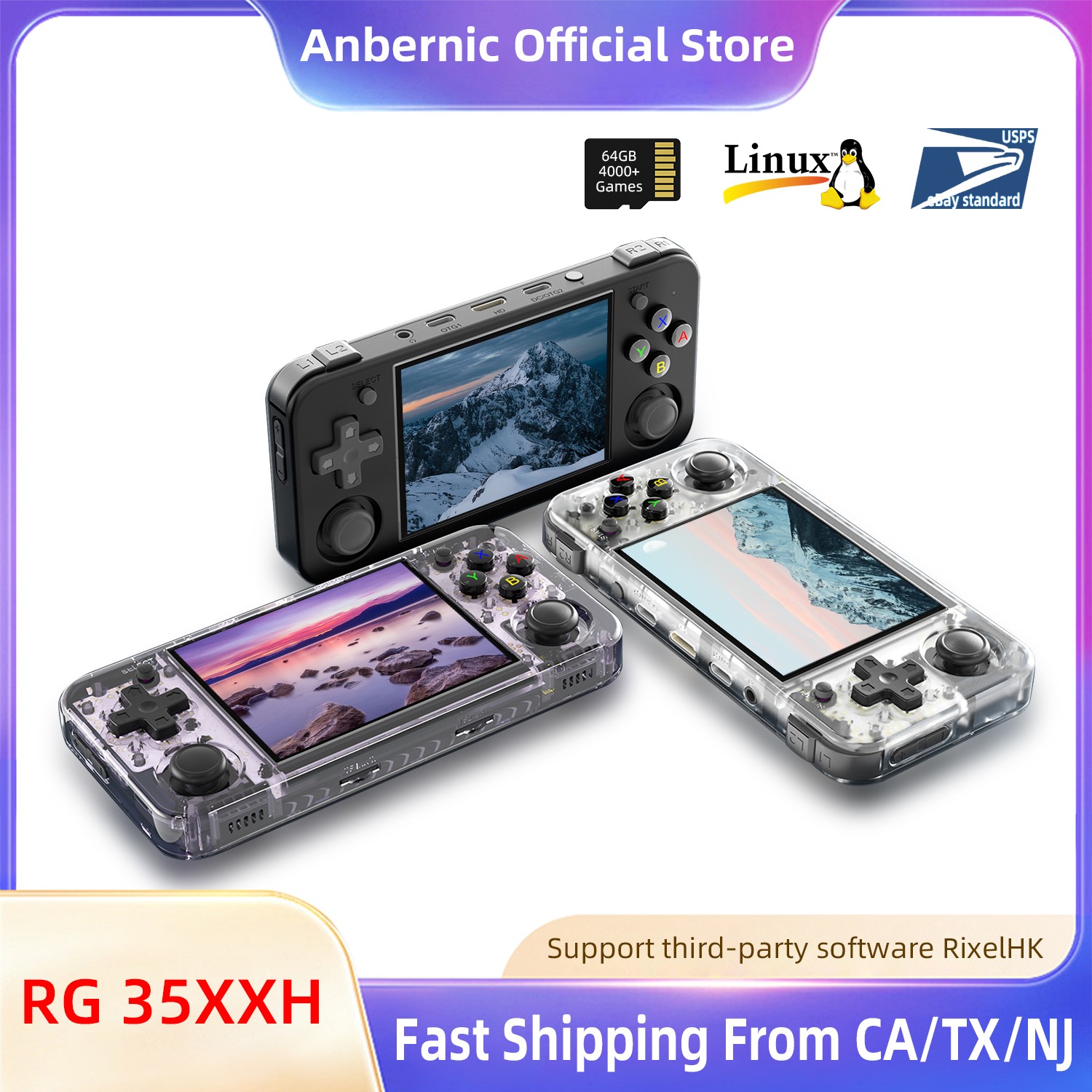 ANBERNIC RG35XXH Retro Handheld Gaming Console With 64G TF Card Dual Joystick