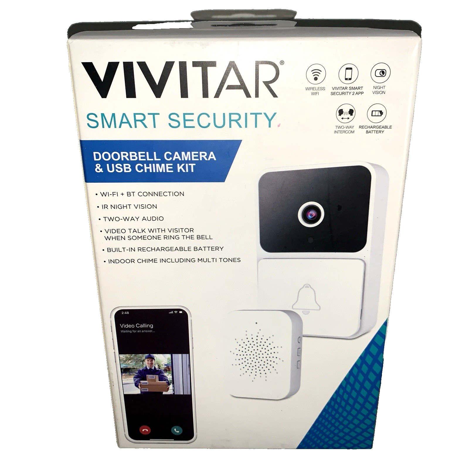 Vivitar Video Doorbell Camera & Chime DB201-NOC Wireless Wi-Fi Security Sealed!