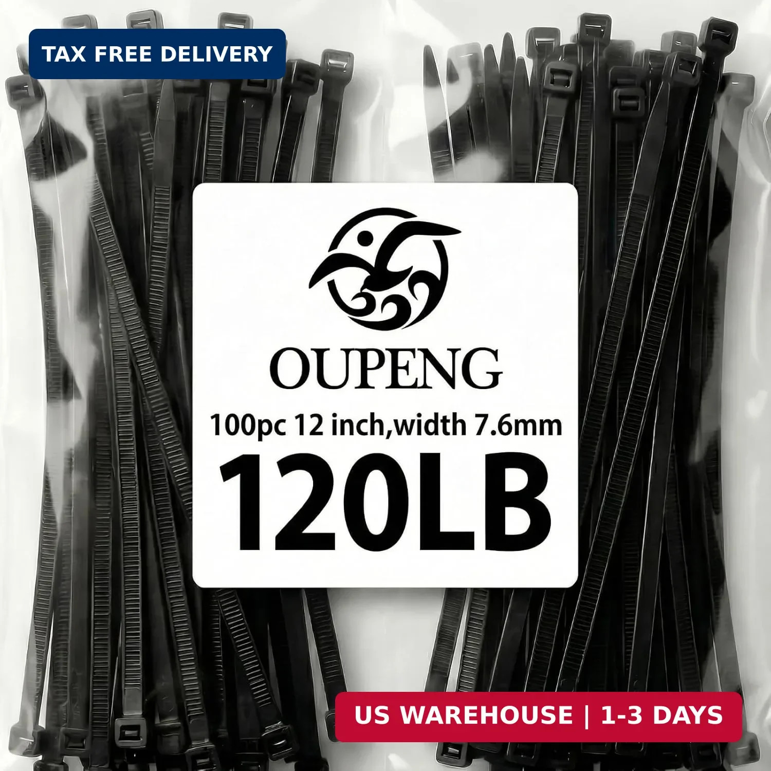 Zip Ties 12 inch ，Heavy Duty Cable with 120 12"/100 Pack (120 Lb), Black