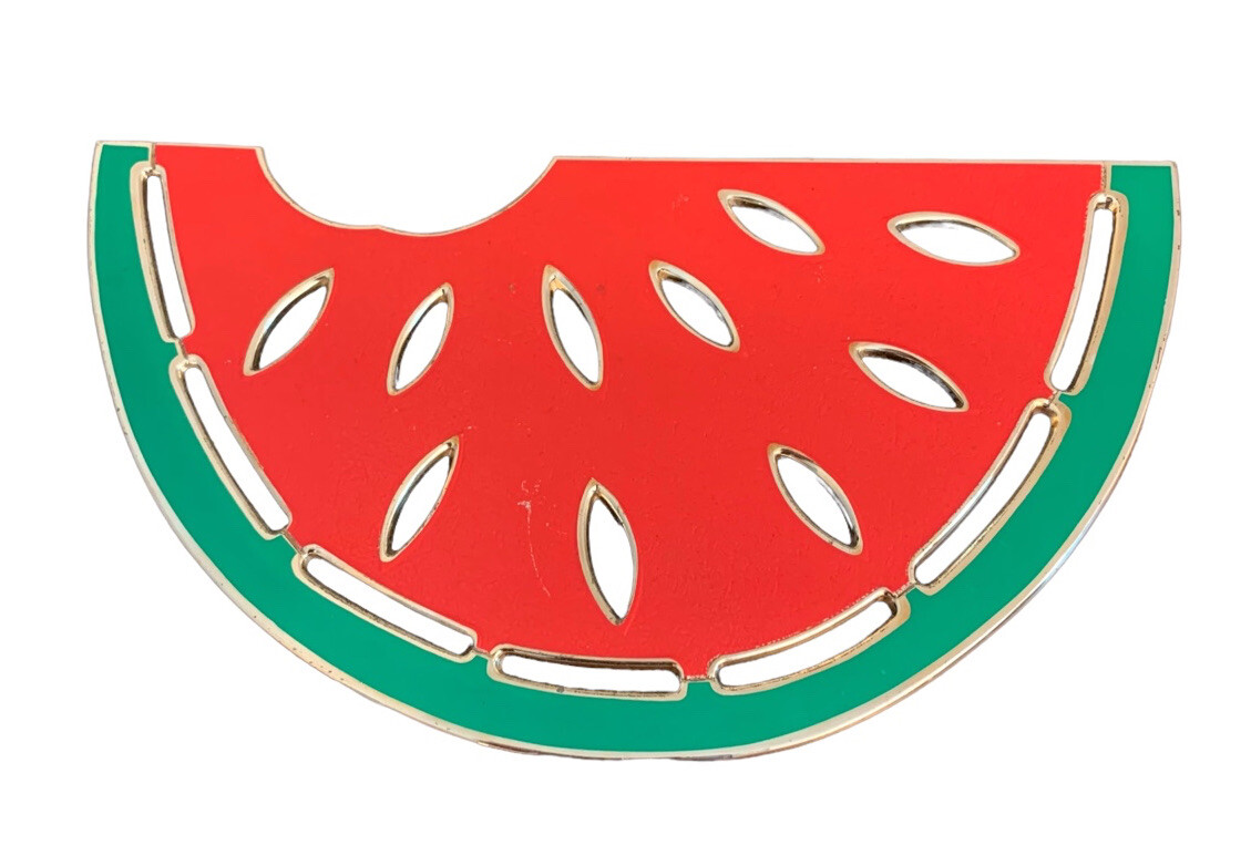 Watermelon Slice WM Rogers Silver Hot Plate Vintage Enamel Trivet Vintage 10”x6”