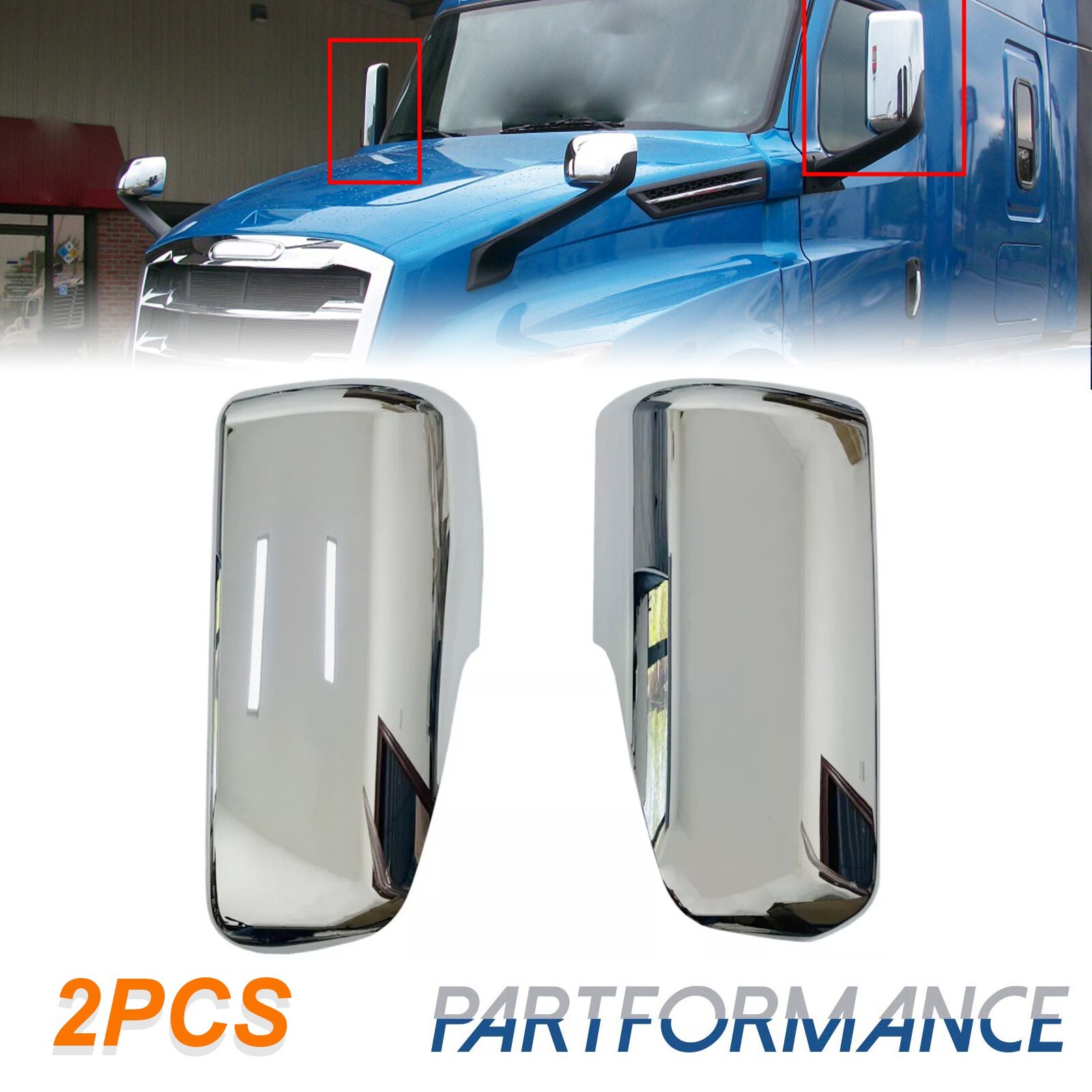 For 2018-2023 Freightliner Cascadia Pair Chrome Door Mirror Covers Left & Right