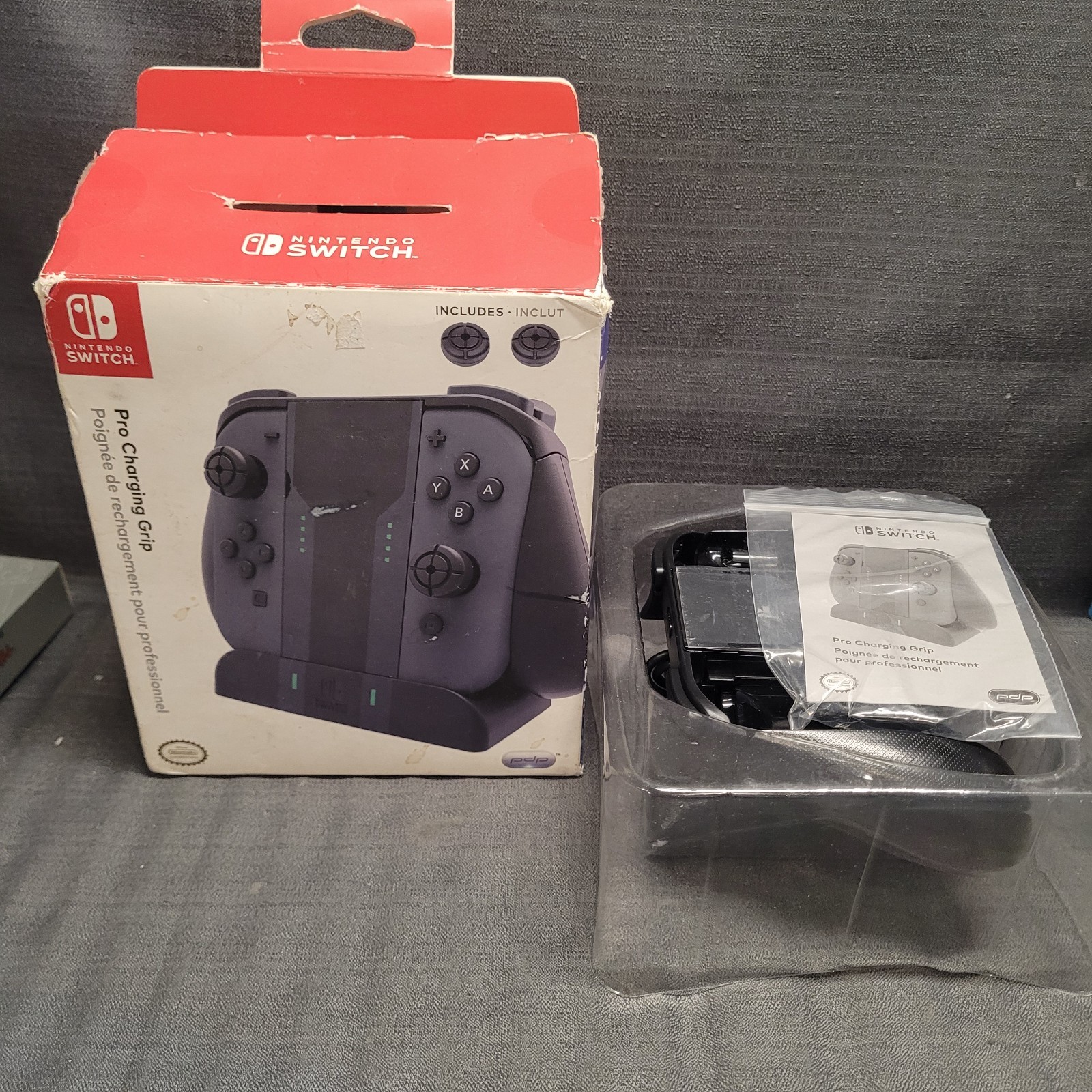 PDP Pro Charging Grip Black Charger Case Stand for Nintendo Switch Open Box