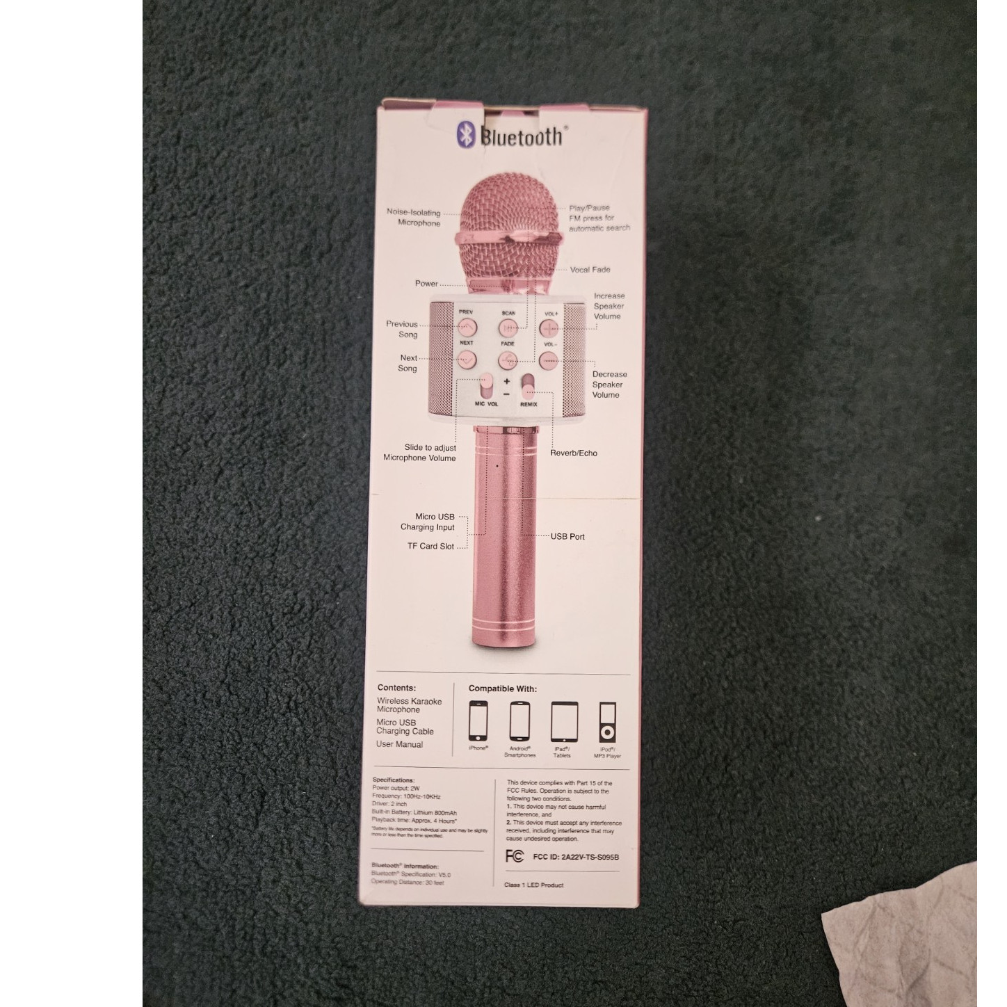 Tech Solutions Popstar Bluetooth Karaoke Microphone Pink Dancing LED Wireless