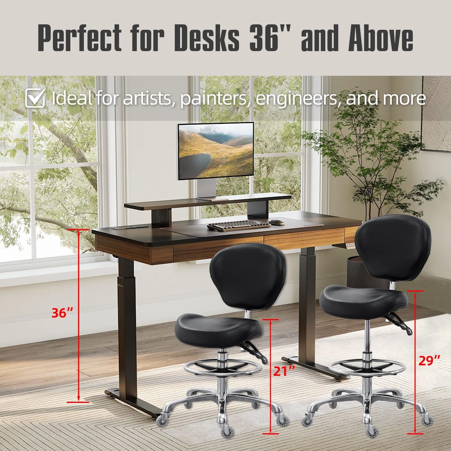 Adjustable Drafting Chair Tall Shop Stool Rolling