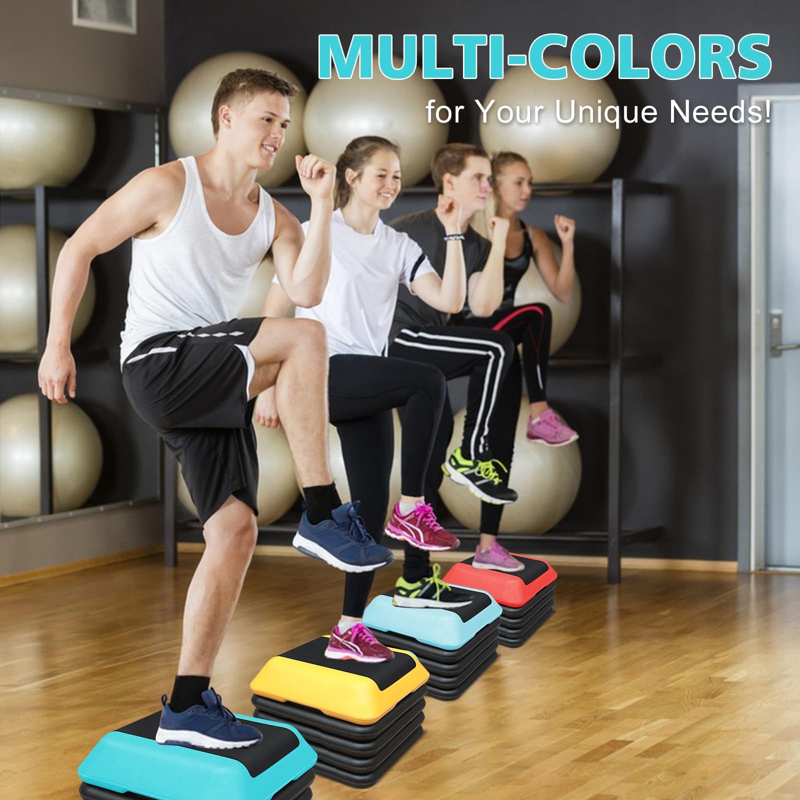 16"x16" Exercise Aerobic Step Platform with 4 Risers, Adjustable Height 4"-6"...