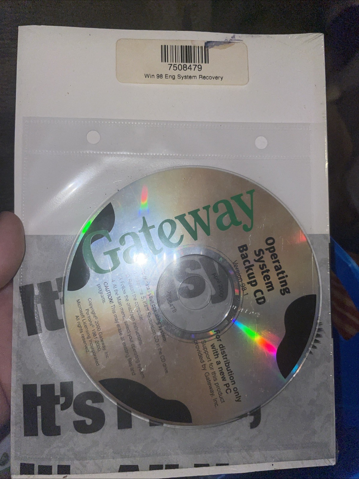 Gateway System Restoration CD Version 12.3 Windows 2000, Windows 98/Windows 95