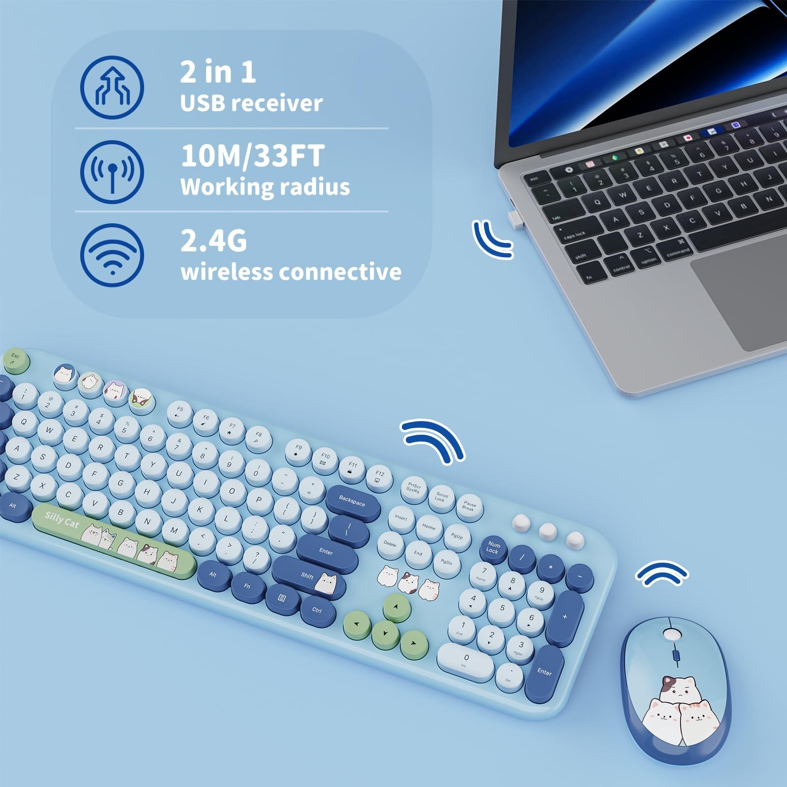 Wireless Keyboard and Mouse Combo, 2.4GHZ Typewriter Retro Full Size Keyboard...