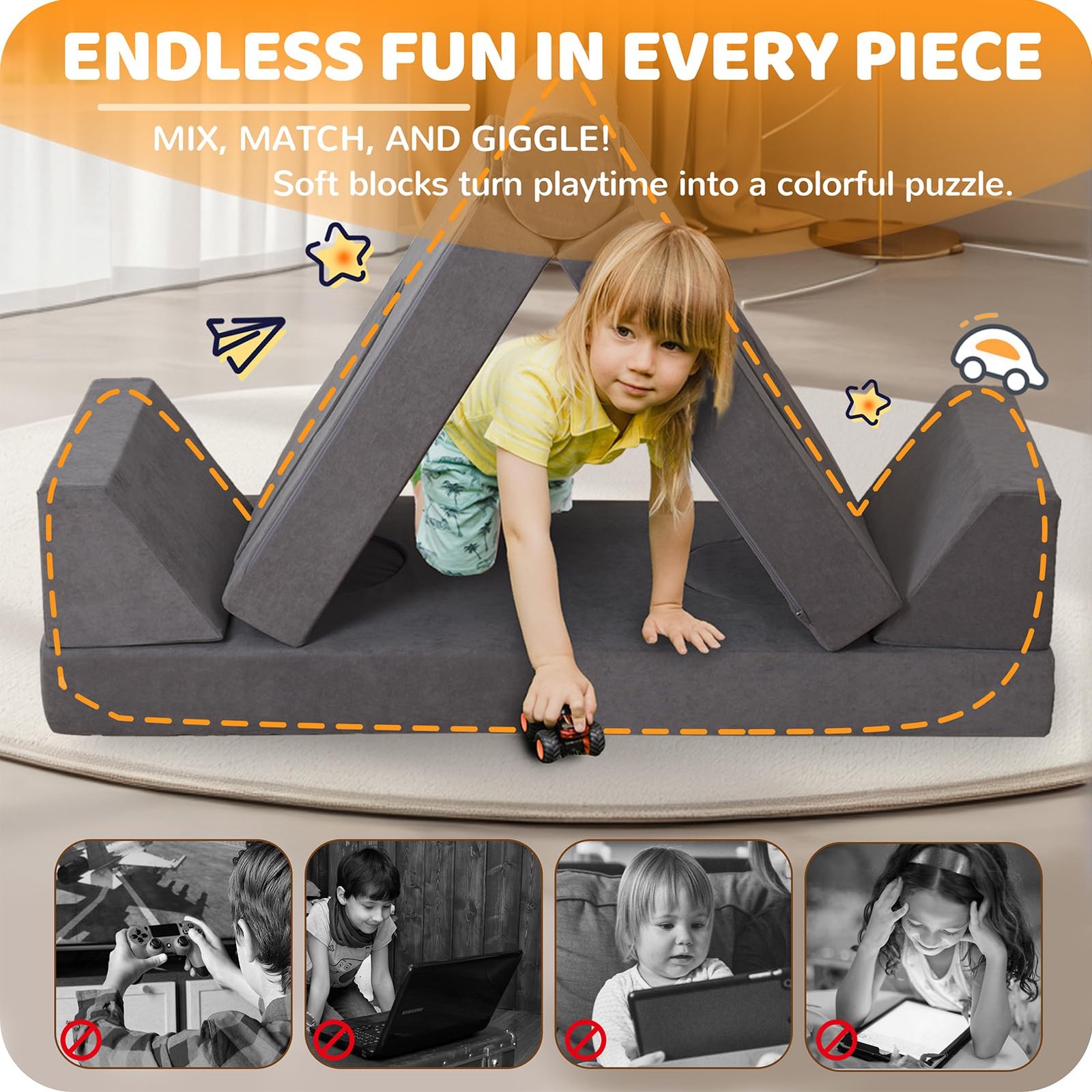 12-Piece Modular Play Couch – Premium Soft Foam, Removable Cover, Comfortable...