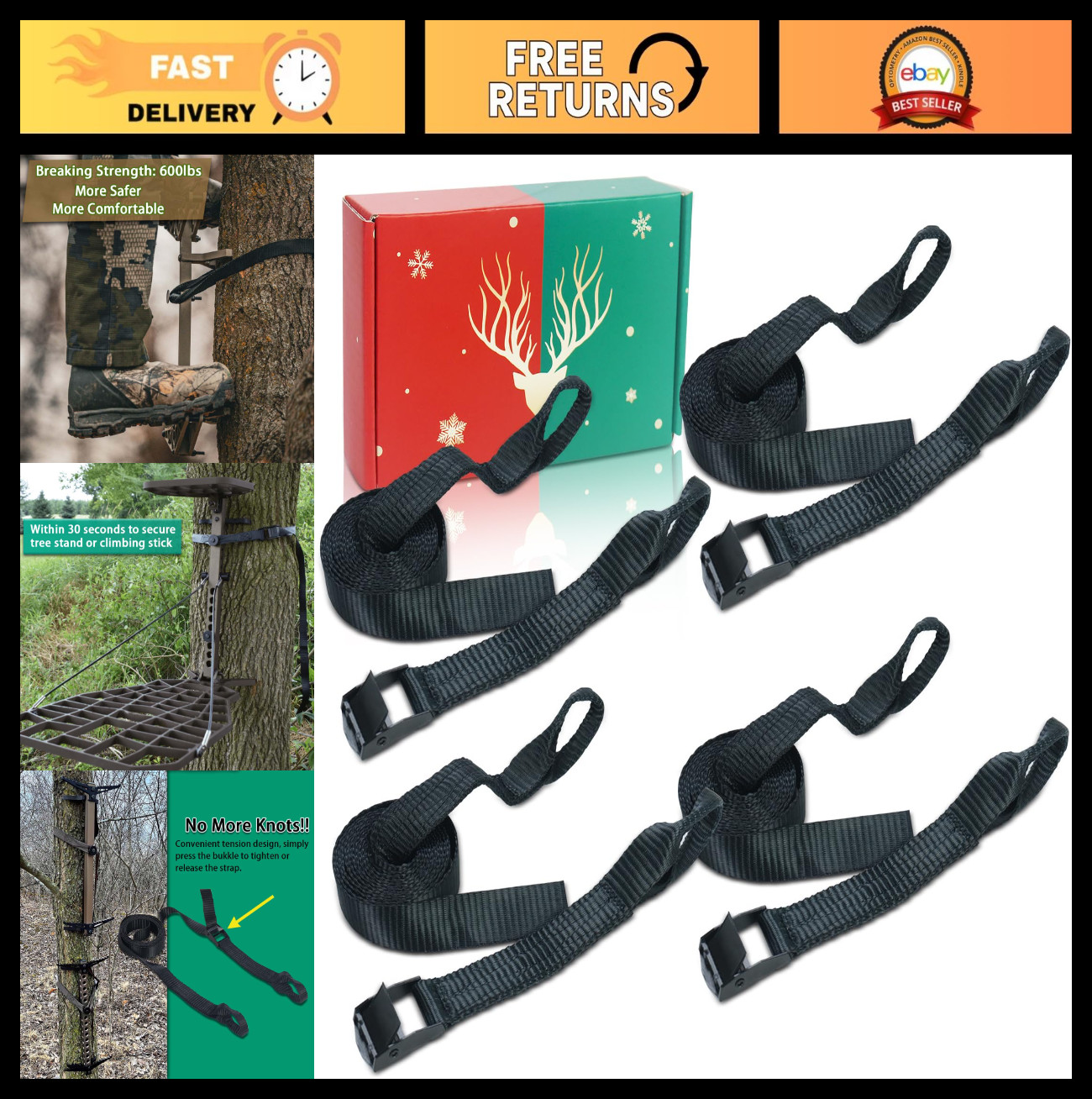 Climbing Stick Straps for Tree Stand - Quick Install Replacement Straps, Hunting