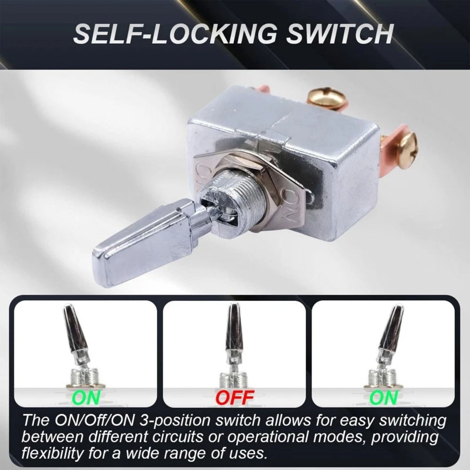 SPDT Toggle Switch ON-OFF-ON 3 Position 12V DC 50A Self-Locking Metal Handle