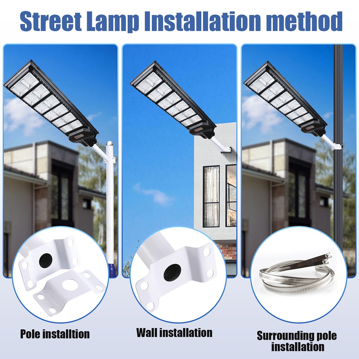 6500W Commercial Solar Street Light Dusk-to-Dawn 1200 LED Super Bright Lamp+Pole