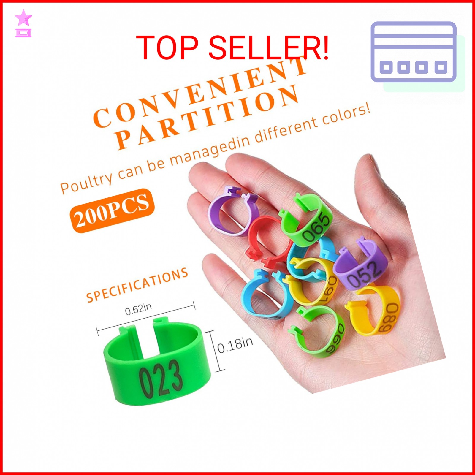 Hispqser 200Pcs Chicken Leg Bands, Multiple Color Poultry Identification Leg Rin