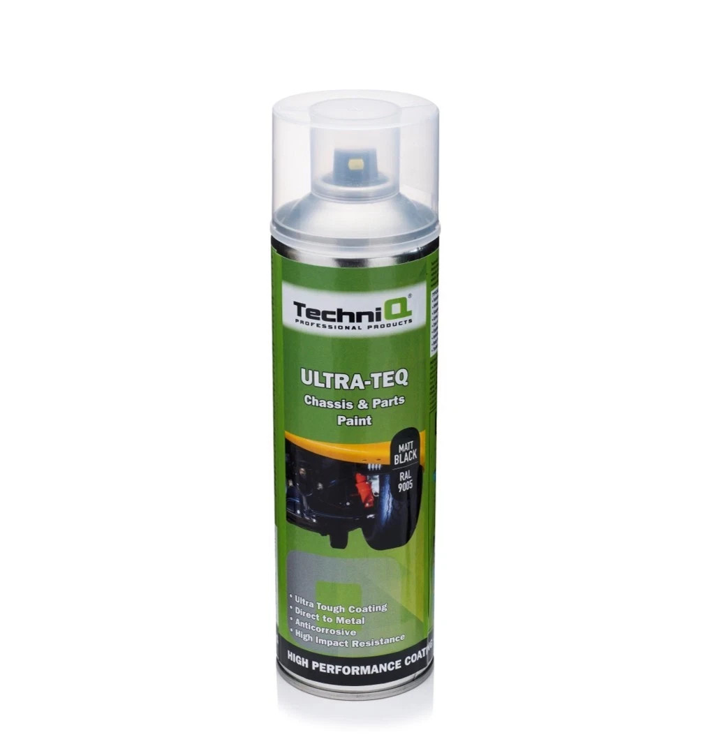 aerosol spray can TechniQ  ULTRA-TEQ 500ml Chassis and Parts Paint MATT BLACK
