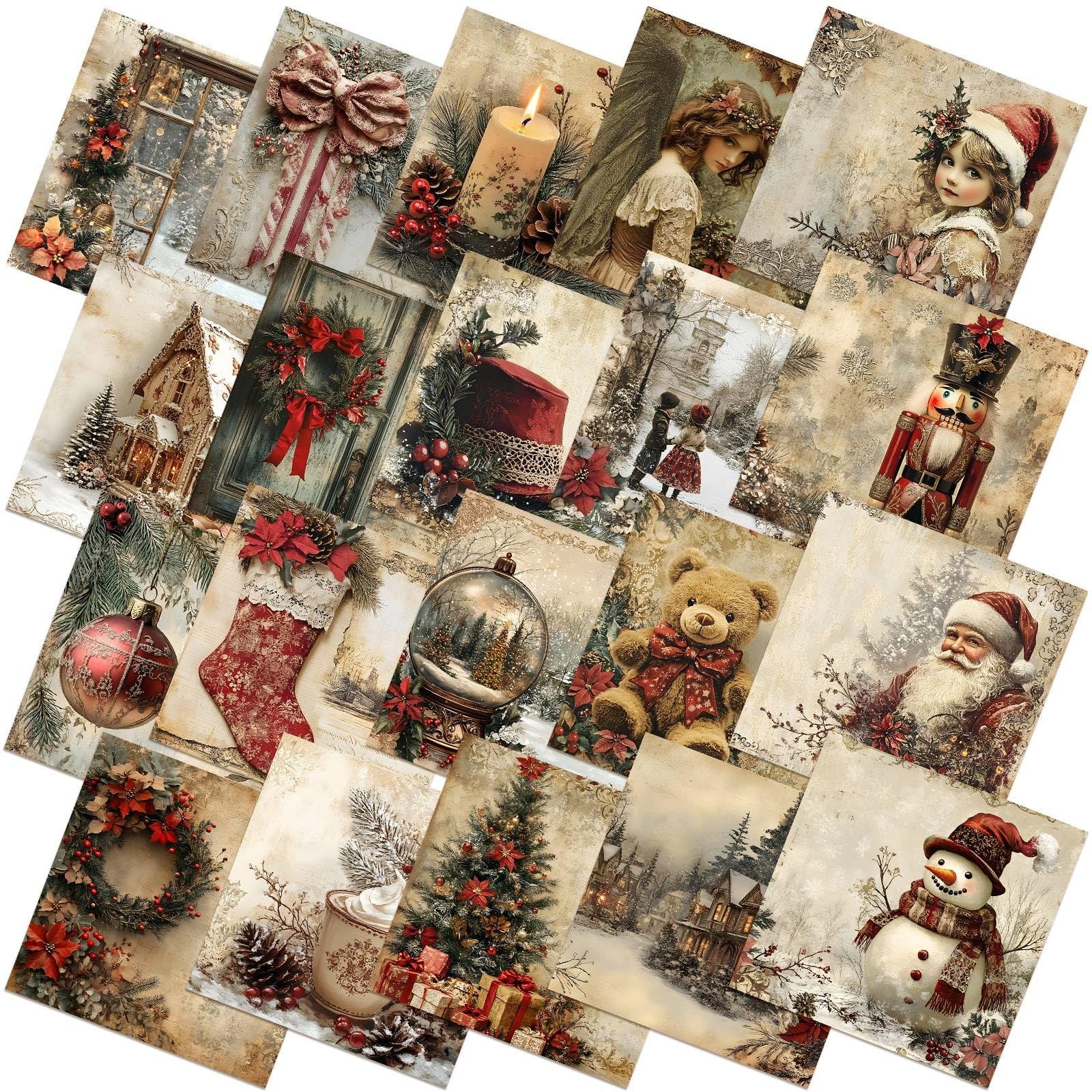 Ganeen 60pc 10x10in Vintage Christmas Quilting Fabric Squares Santa Snowman