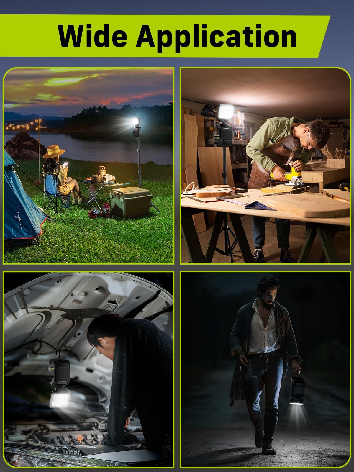 Rechargeable LED Work Light on Stand, Portable Work Lights with Telescopic Tr...