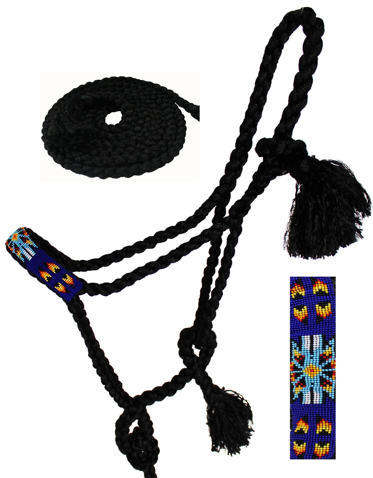 Nylon Horse Western Rope Braided Halter Lead w/ Beaded Noseband 606RT25