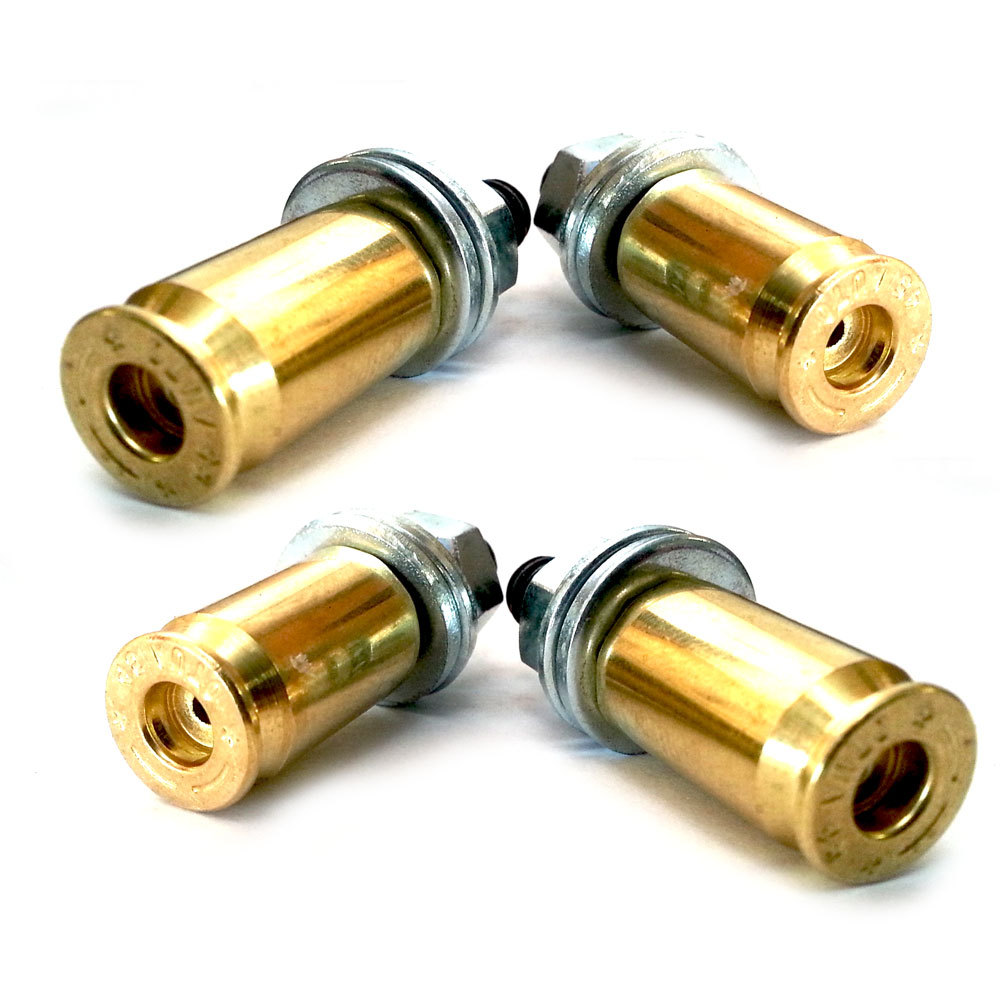 4 Real 45 Cal "Brass" License Plate Frame Bolts - Motorcycle Bullet Tag Fastener