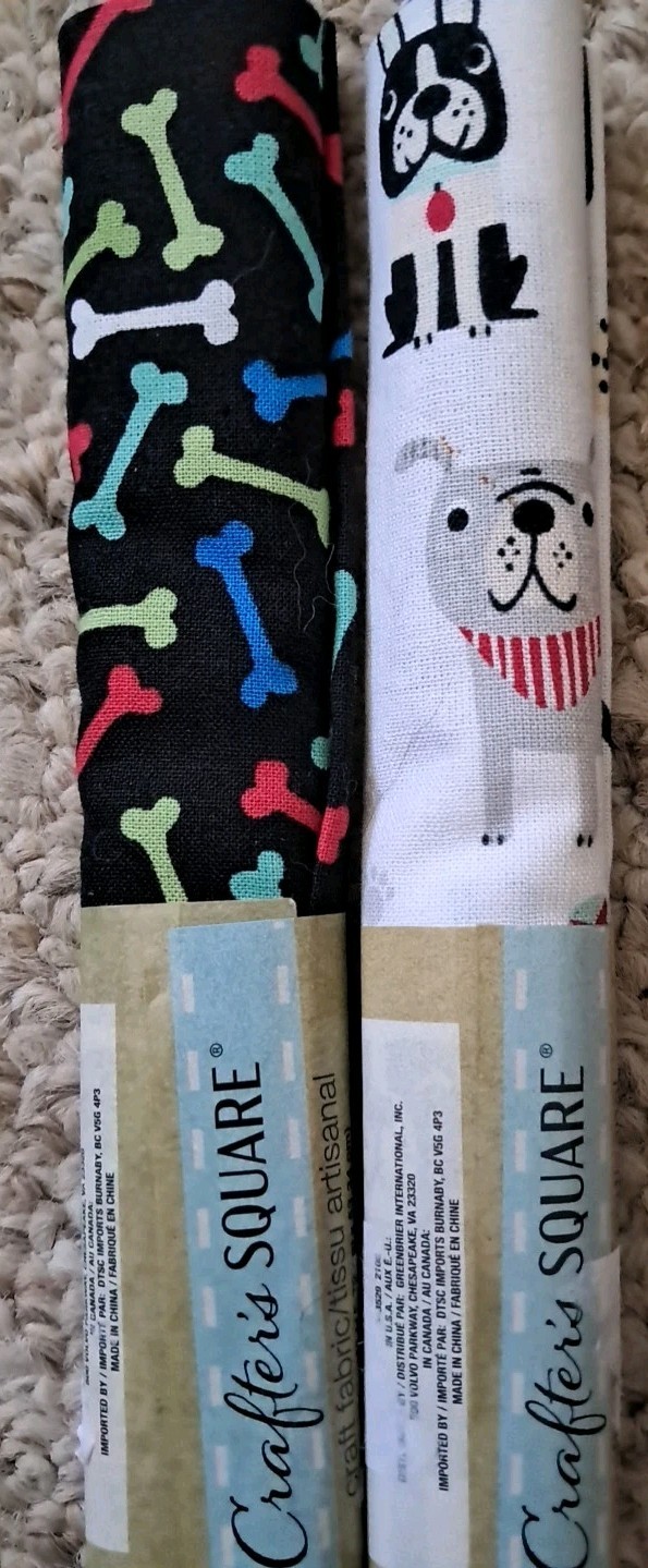 Crafter's Square Lot Of 2 Fat Quarters Quilting Fabric Dogs Bones 18" X 21"