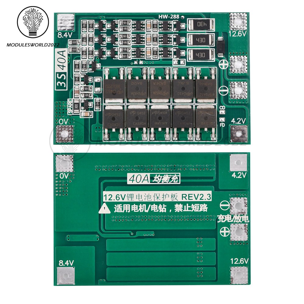 3S 40A 18650 Battery Charger BMS Protection Charging Board Balanced Version