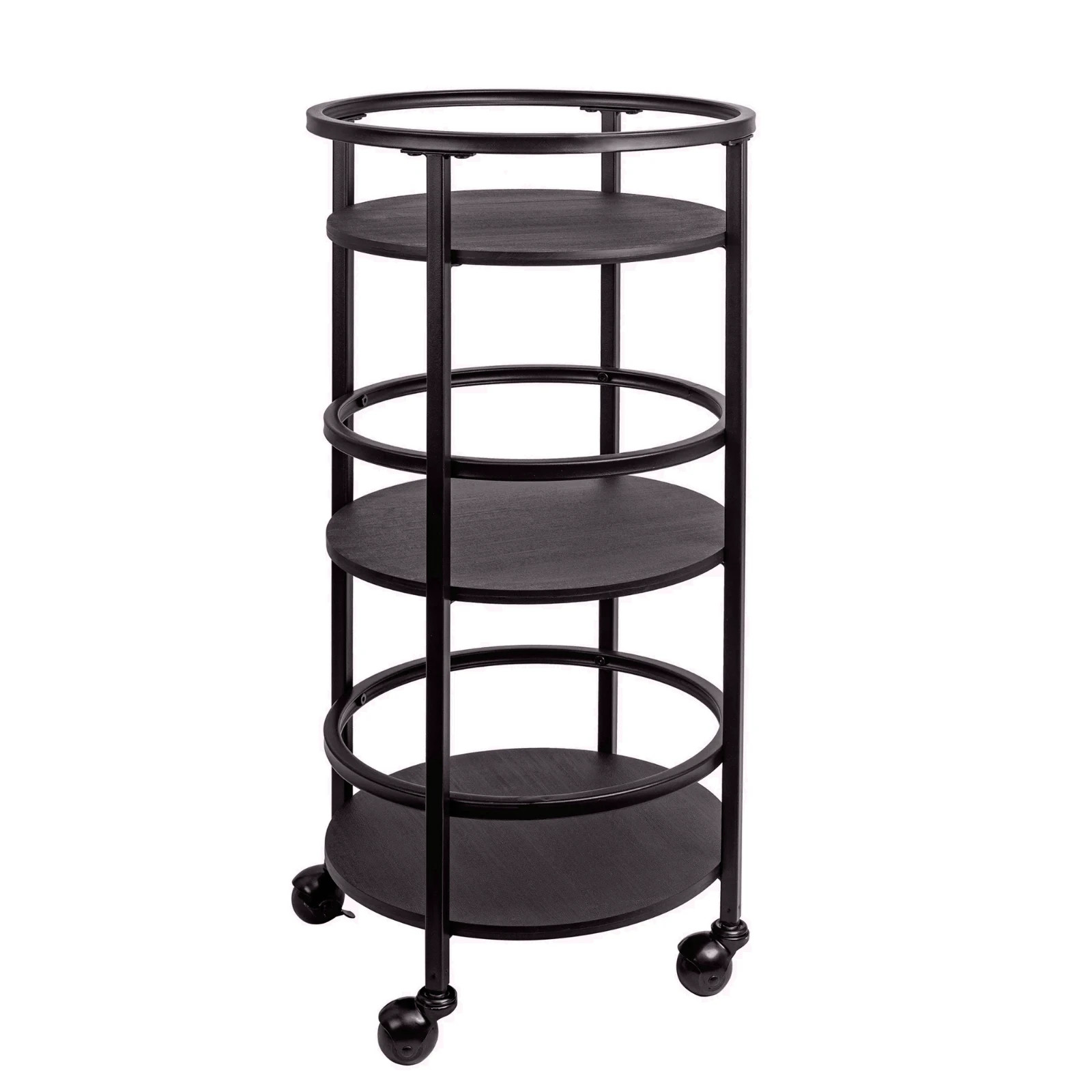 Mainstays 32" 3-Tier Rolling Round Kitchen Storage Bar Cart, Black