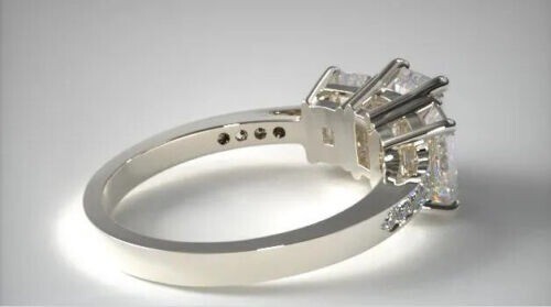 2.80 Ct Emerald Cut Lab-Created Diamond Engagement Ring 14K White Gold Finish