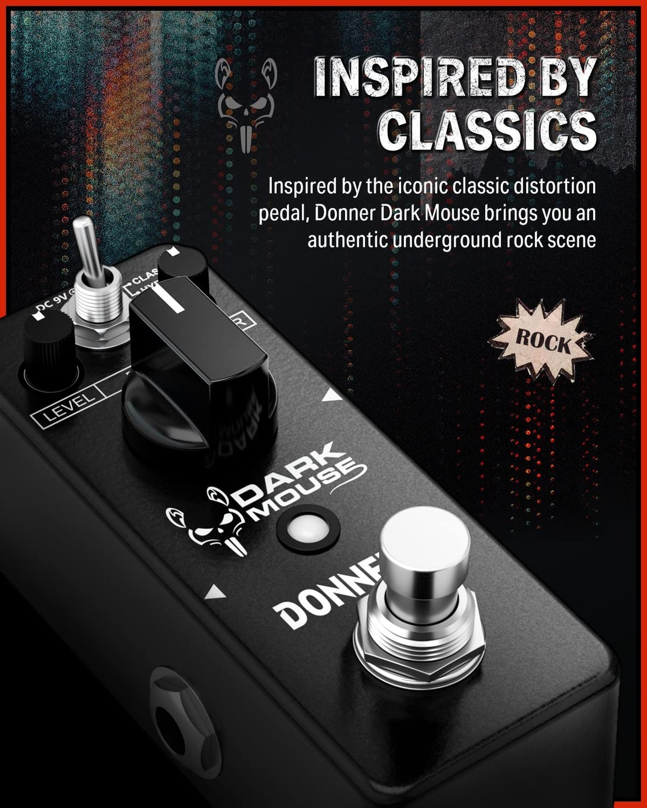 Donner Dark Mouse Distortion Pedal for Electric Guitar, 2 Modes Classic Hyper...