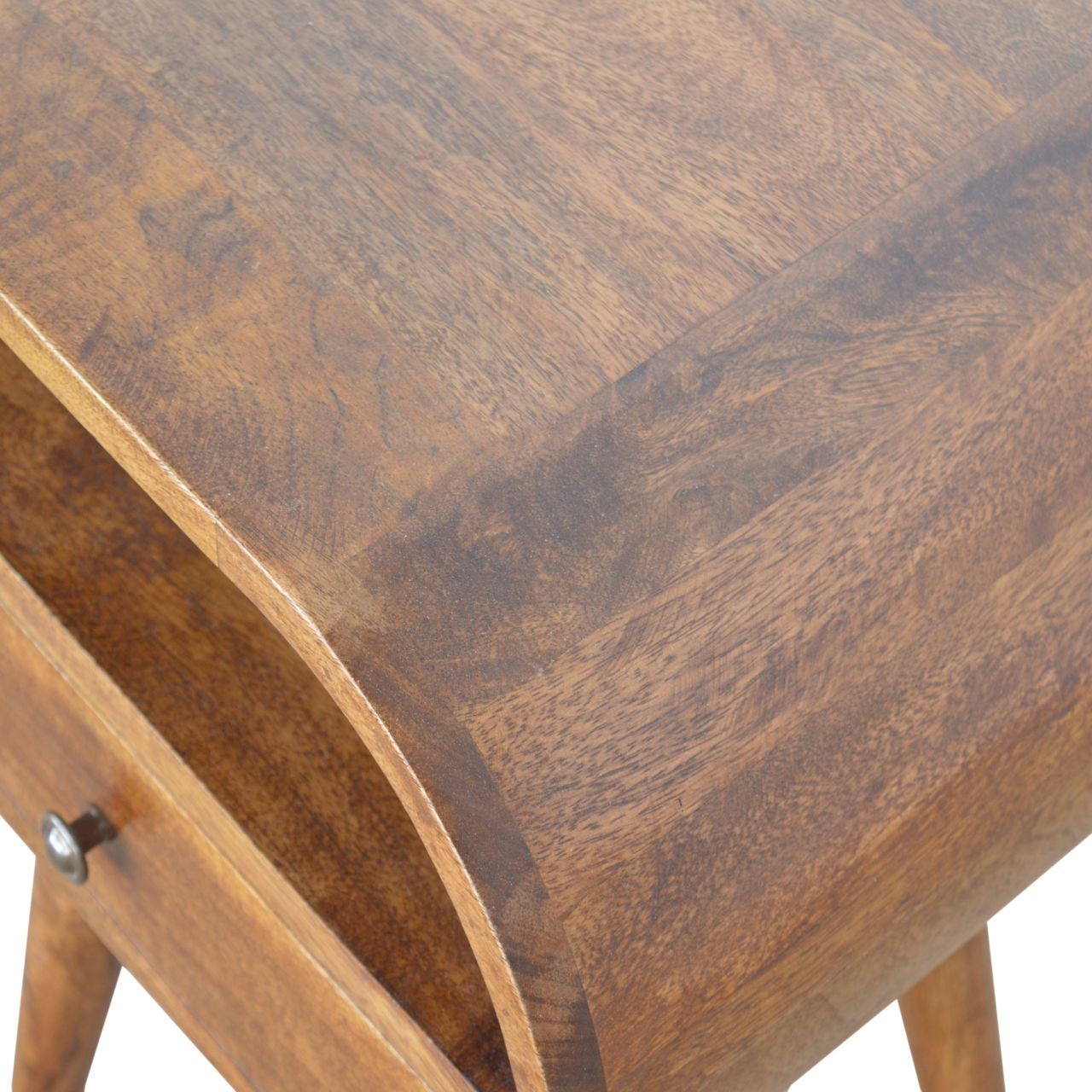 Chestnut Solid Wood Nightstand, Circular Open Bedside Table, 1 Drawer, Mango