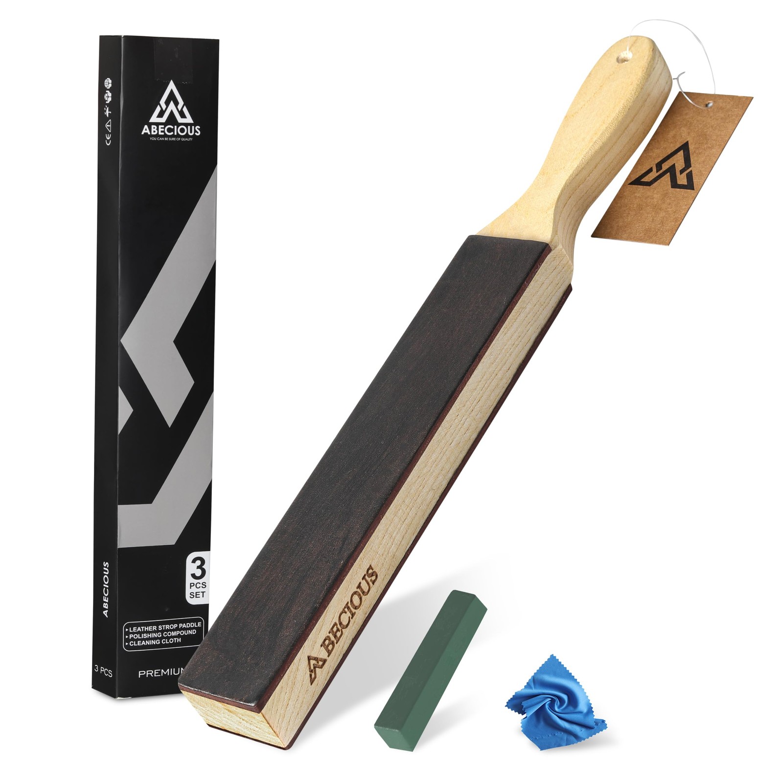3 PCS Double Sided Paddle Leather Strop For Knife Sharpening With Compound