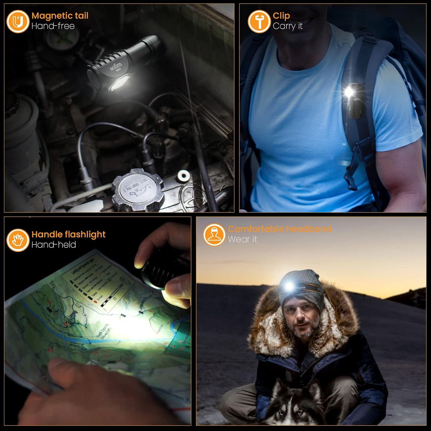 Sofirn HS10 LED Headlamp Rechargeable, 1100 Lumens Right Angle Flashlight