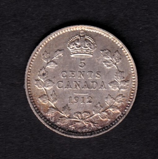 Canada 1912 5c Five Cent Silver Coin King George V UNC .925 Silver #5