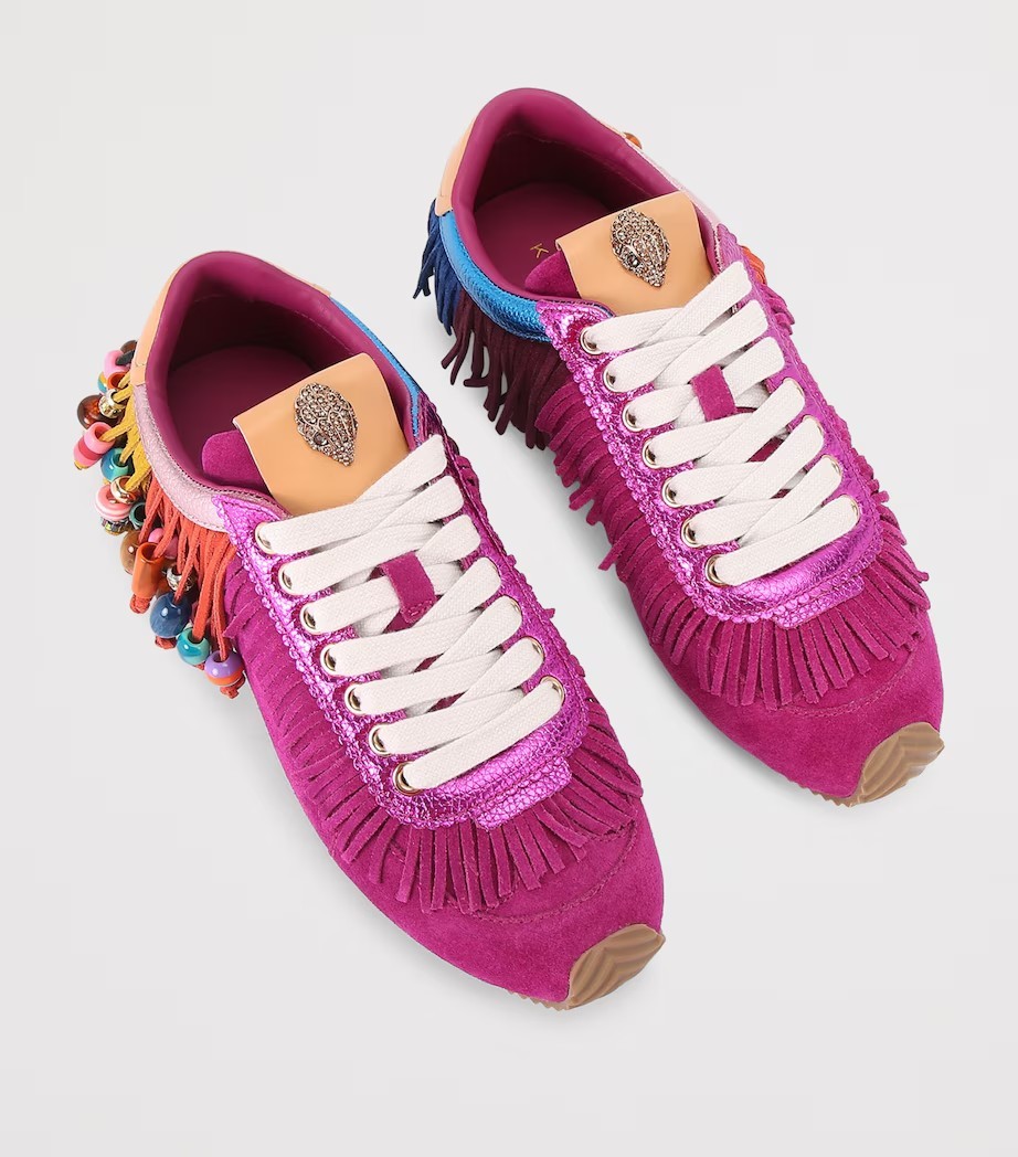 KURT GEIGER LONDON Islington Suede Beaded Tassel Fringe Sneakers Fuschia 7.5 NIB