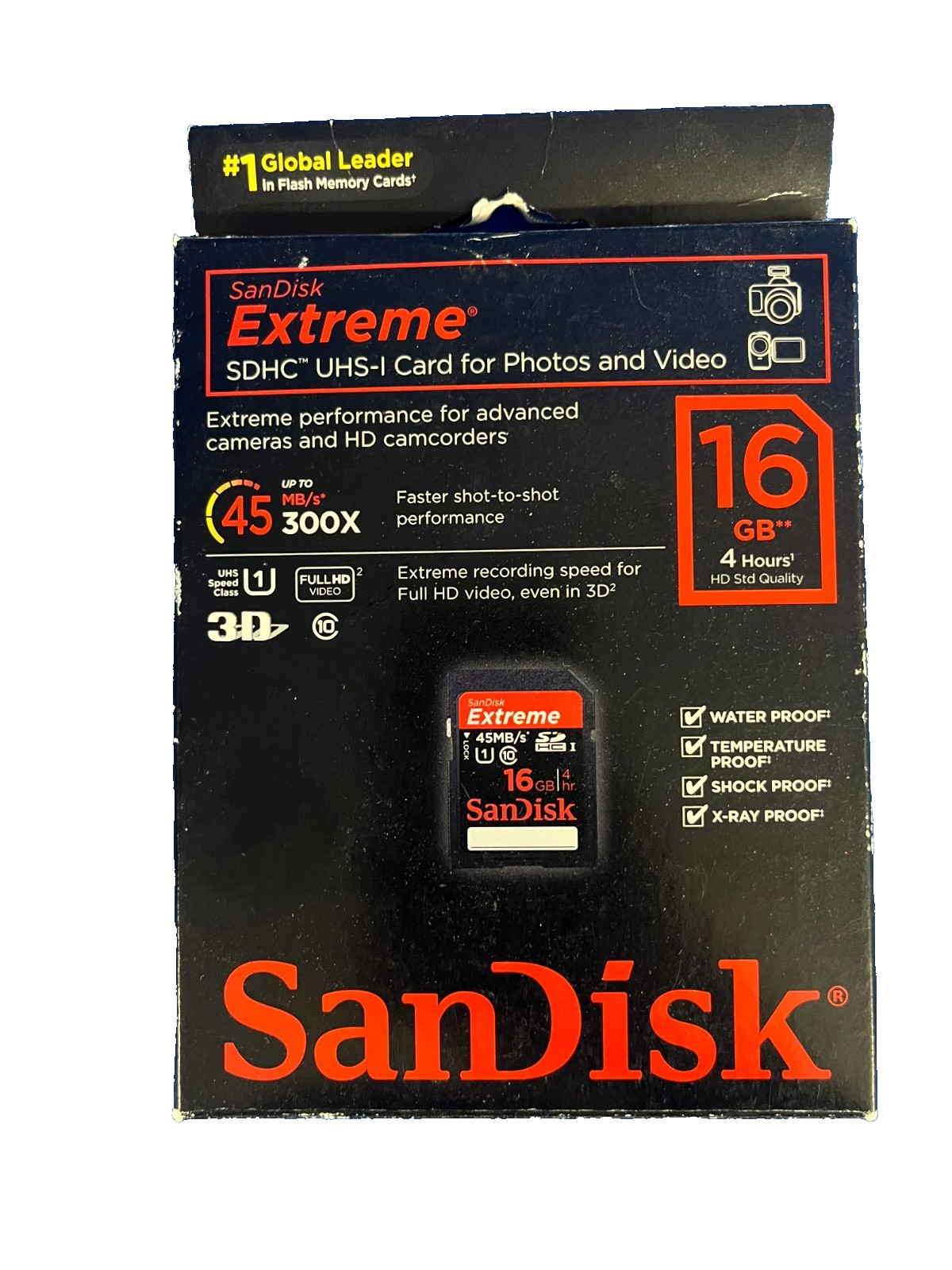 SanDisk Extreme 16GB SDHC UHS-I Memory Card 45MB/s 300X Class 10 Full HD
