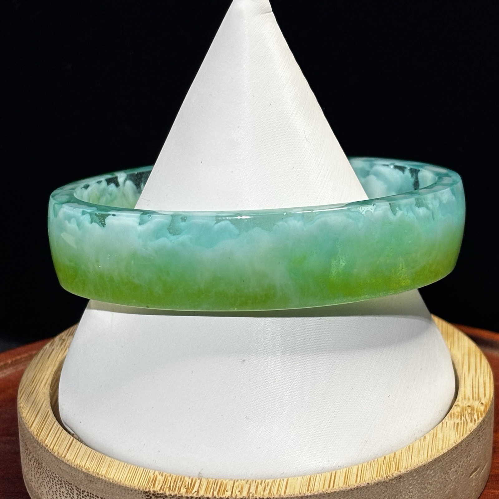 Resin Cuff Bracelet, Green & Blue Tones, Artisan Made