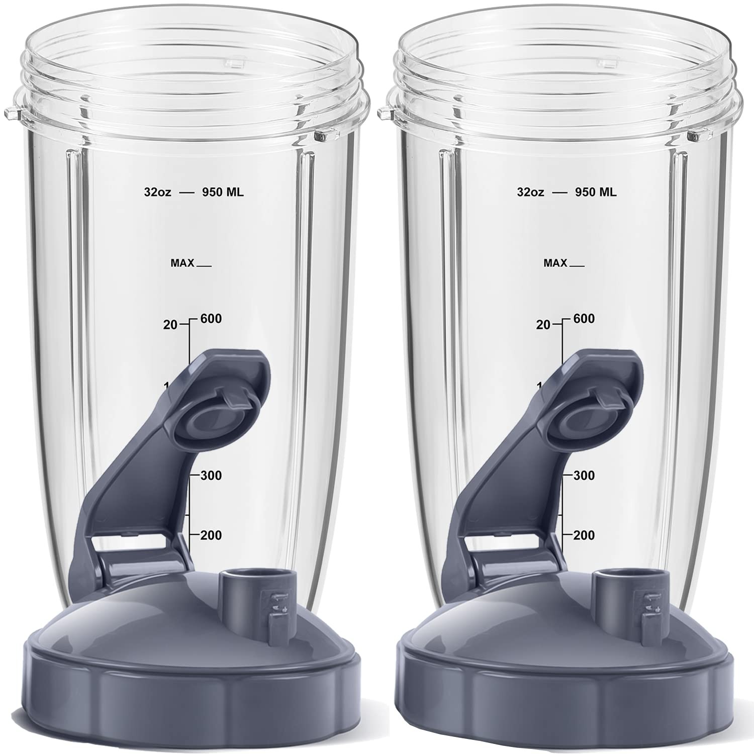 2-Pack 32oz Cups with Flip-Top To-Go Lids & Gaskets (4-Inch Diameter) ;with N...