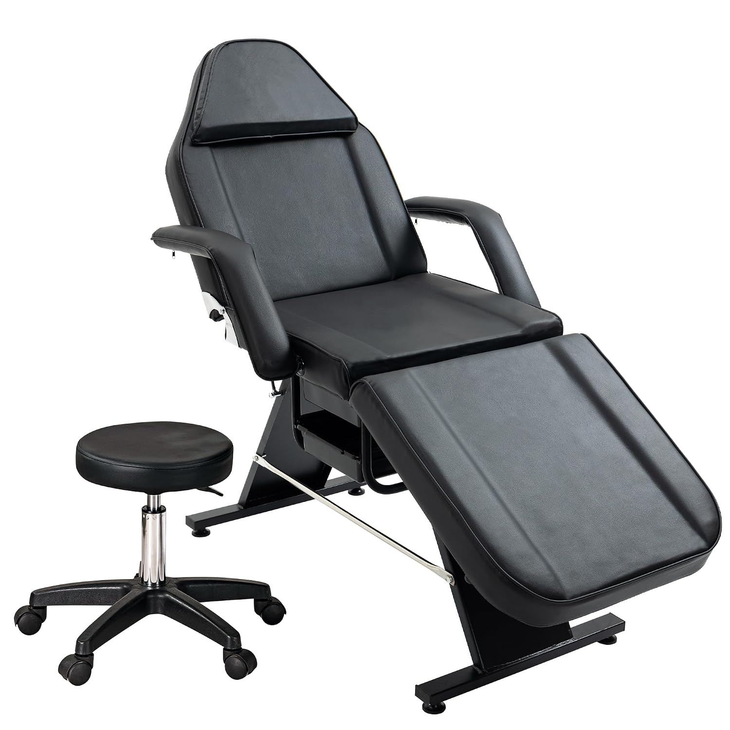 Adjustable 3-Section Massage Chair with Stool & Trays for Spa & Salon, Black