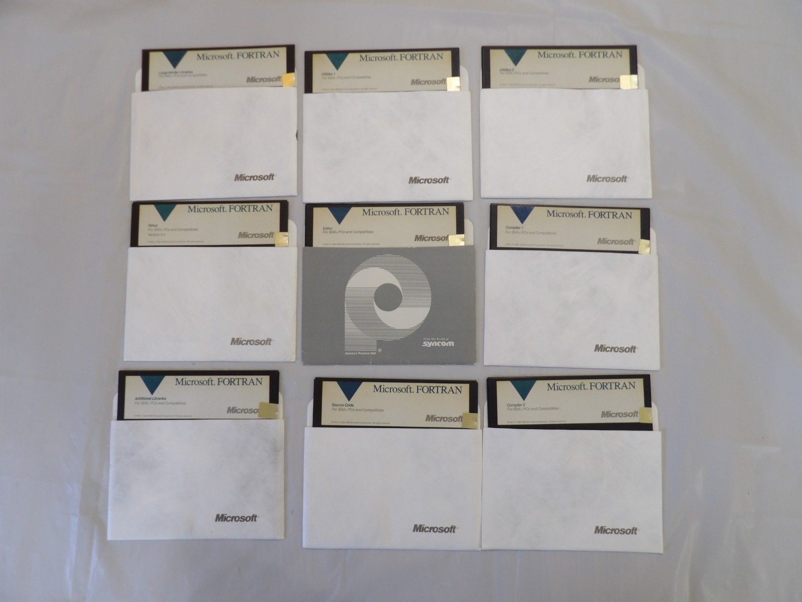 9 Vintage Microsoft Fortran 5.25" floppy disks see photos for titles great cond.