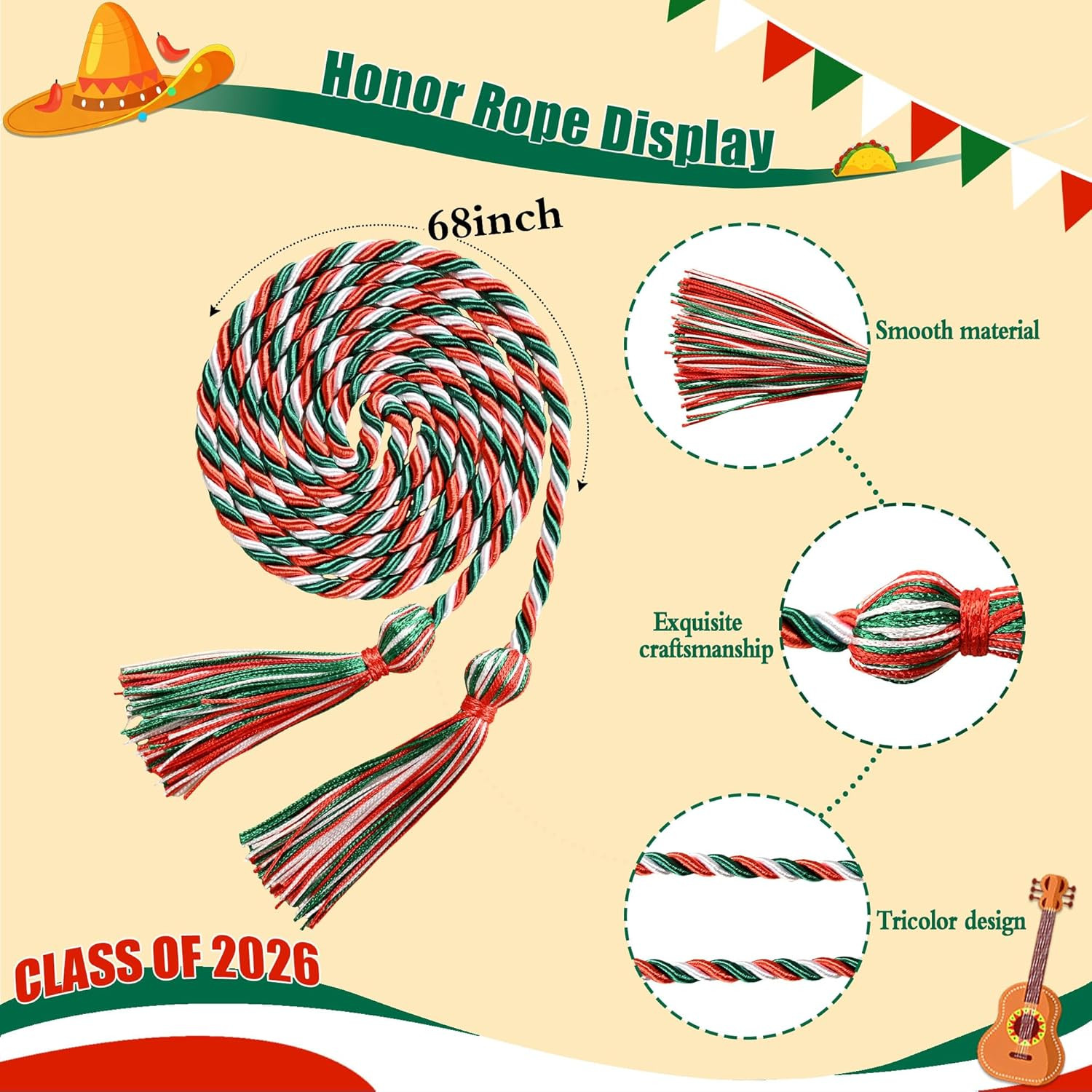 2026 Mexican Graduation Stole, Mexico Graduation Honor Sash for College Graduate