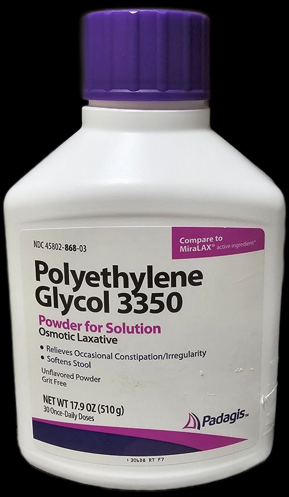 Polyethylene Glycol 3350 Osmotic Laxative Miralax Powder Padagis 17.9oz EXP 1/28