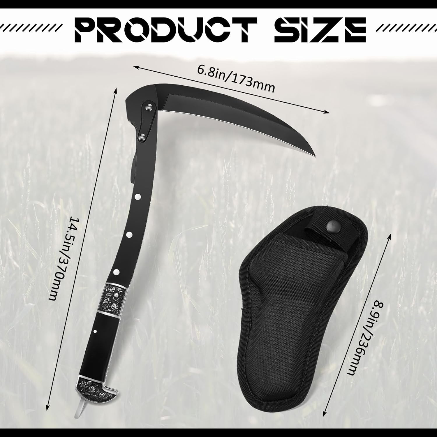 WILLBOND Black Sharp Folding Sickle Garden Tool Portable Safety Grass Hand Sickl