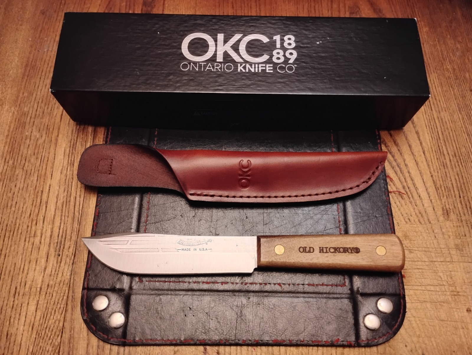 Old Hickory Hunting Knife 5.5" Carbon Steel Blade Wood Handle Leather Sheath USA
